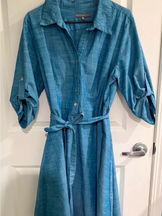 Sharagano Dresses & Skirts - Sharagano Teal-Blue Midi Shirt Dress with Tie Waist
